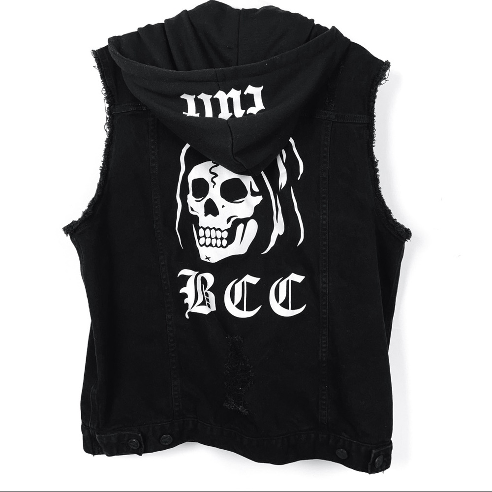 Blackcraft Cult BCC Grim Reaper Distressed Hooded Denim Vest